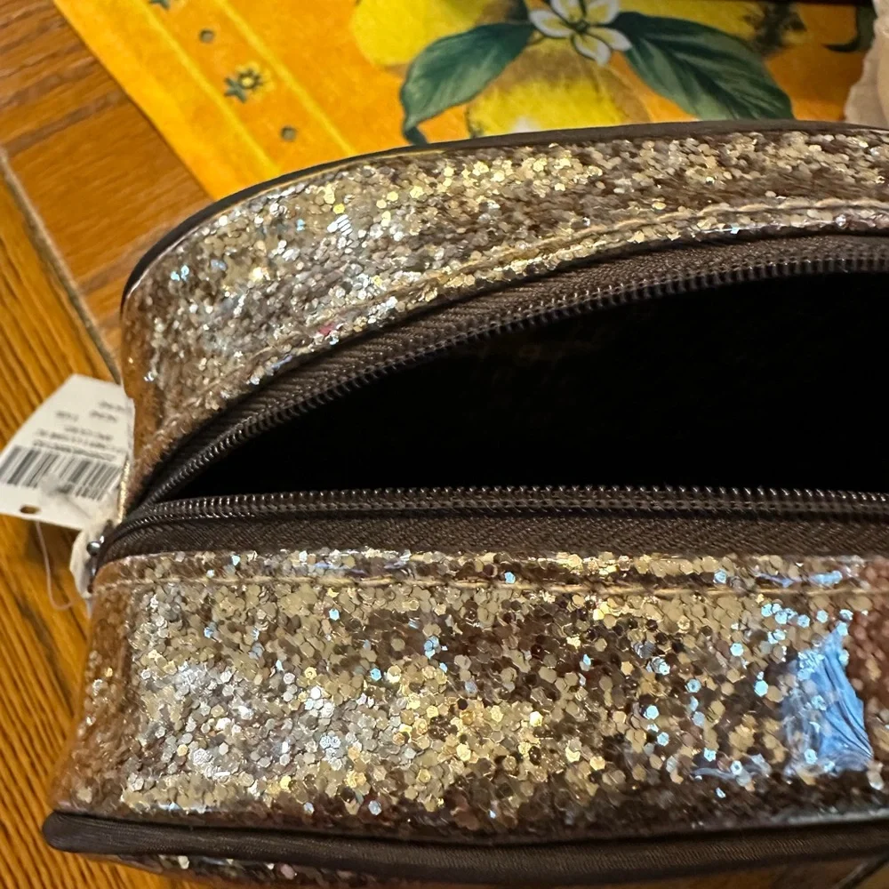 NWT HENRI BENDEL Metallic Glitter Goddess Cosmetic Makeup Bag Clutch